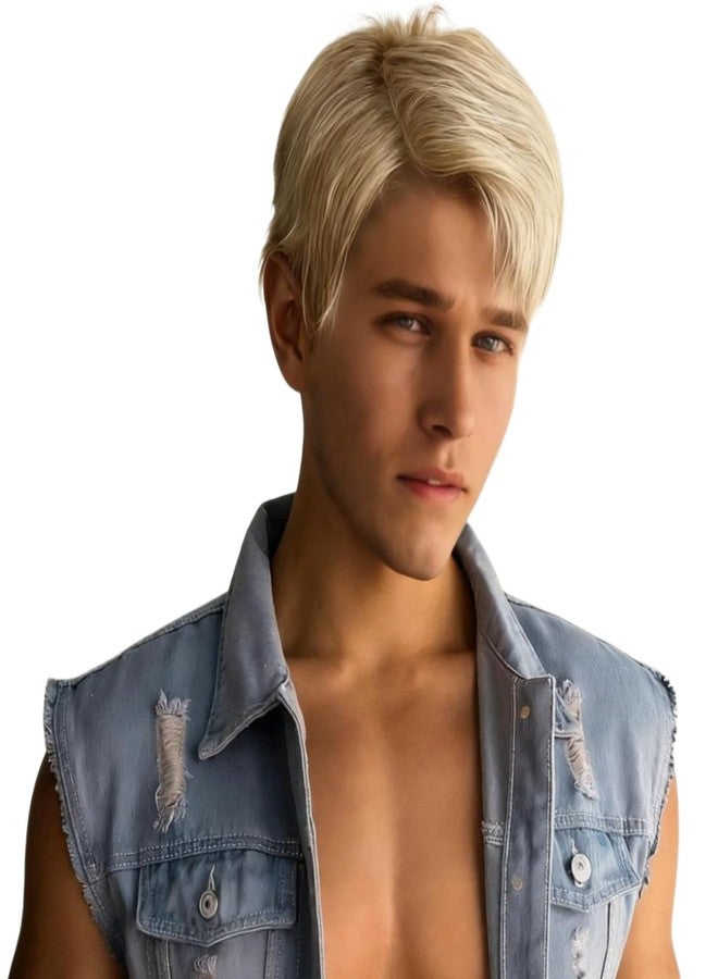 BECUS Wigs Blonde Wig Men Short Platinum Blonde Wig with Bangs Short Wigs Straight Synthetic Cosplay for Halloween Rockstar Anime Party (8 in) - Image 1